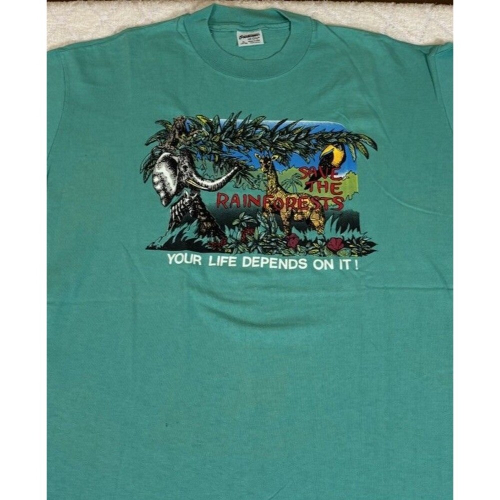 Vintage 80s Stedman Hi-Cru Save The Rainforest USA Made Single Stitch Shirt XL